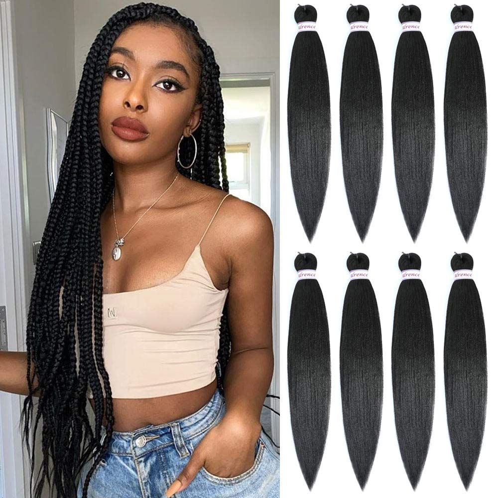 Sofeiyan Pre Stretched Braiding Hair Long Braid 30 Inch 8 Packs Professional Braiding Hair Extensions Synthetic Crochet Twist Braids (30 Inch, 1B#)