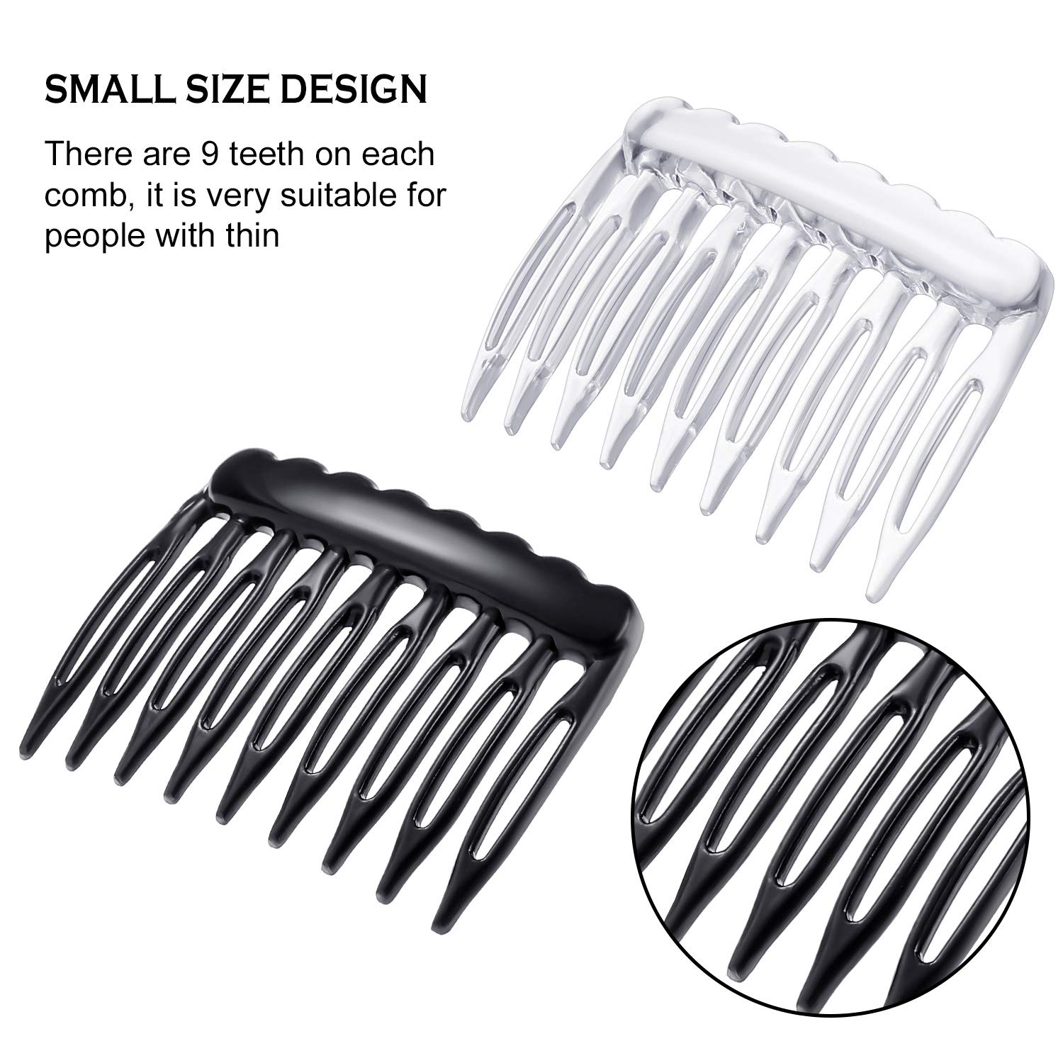 Sofeiyan 24 Pieces Small Hair Side Combs Plastic French Teeth Hair Combs for Women Hair Clip Combs Bridal Wedding Veil Comb for Fine Hair, Black and Clear