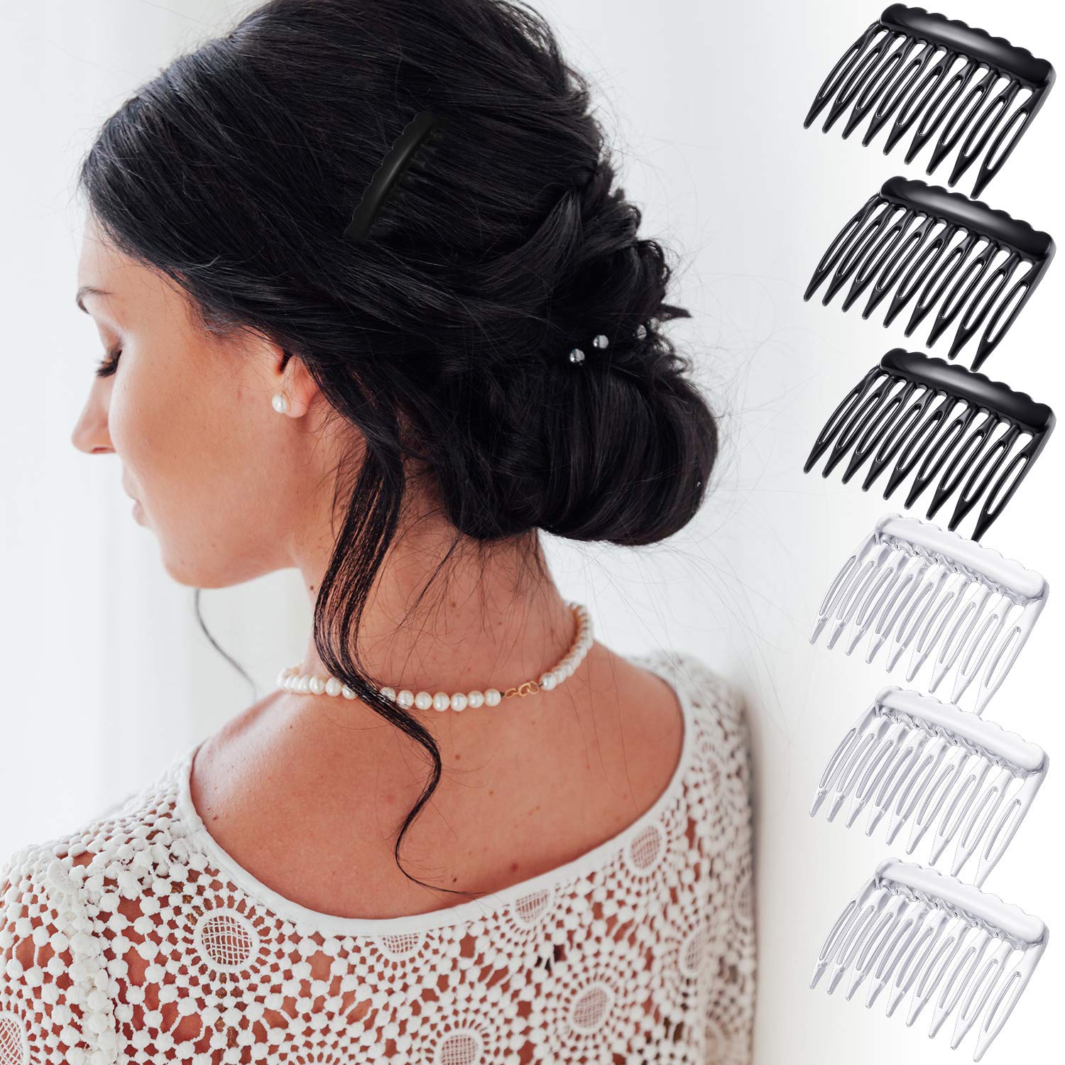 Sofeiyan 24 Pieces Small Hair Side Combs Plastic French Teeth Hair Combs for Women Hair Clip Combs Bridal Wedding Veil Comb for Fine Hair, Black and Clear