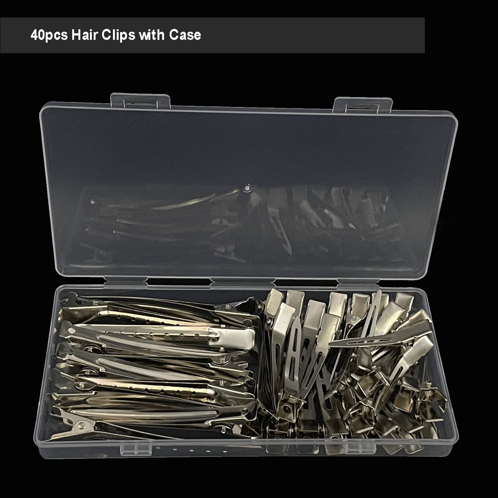 Sofeiyan 40 Pcs Metal Duck Billed Hair Clips for Styling Sectioning,Silver for Women Long Hair, Alligator Curl Clips for Hair Roller,Salon,Bows DIY with Case