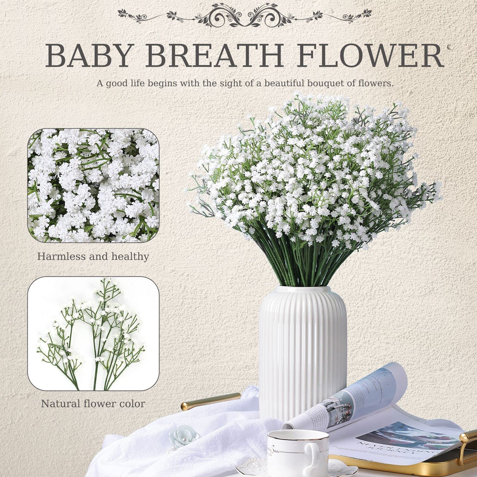 Sofeiyan Babys Breath Artificial Flowers,30 Pcs Gypsophila Real Touch Flowers for Wedding Party Home Garden Decoration