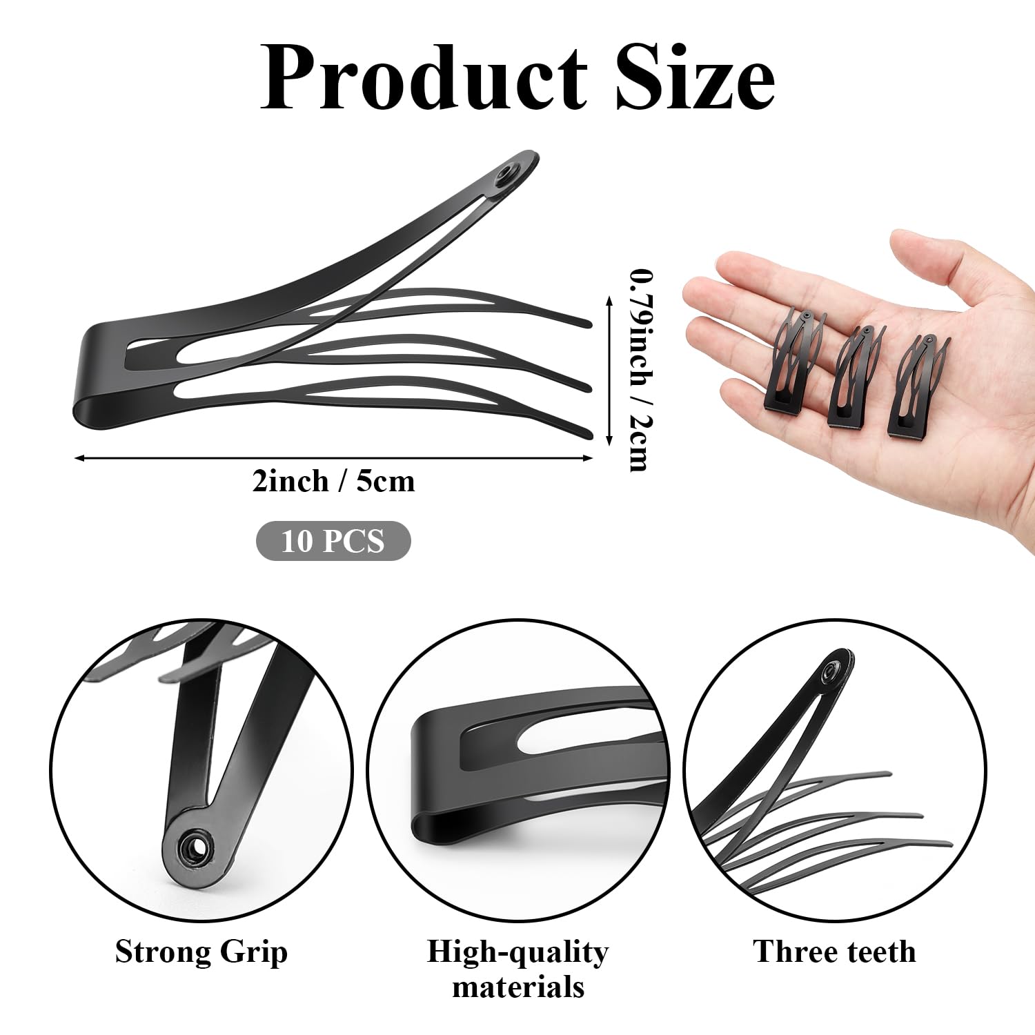 Sofeiyan 10 Pcs Double Grip Hair Clips, Sightor Metal Snap Hair Clips Hair Barrettes for Women Hair Making Salon Supplies Hair Accessories (Black)