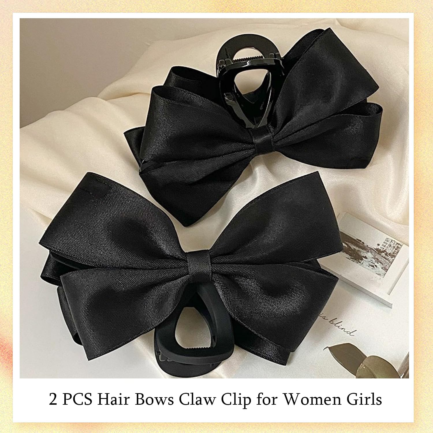 Sofeiyan Premium Hair Clips for Women: Bow-knot Claw Clips for Thick and Thin Hair, Big Non-slip Bow Clips in Black