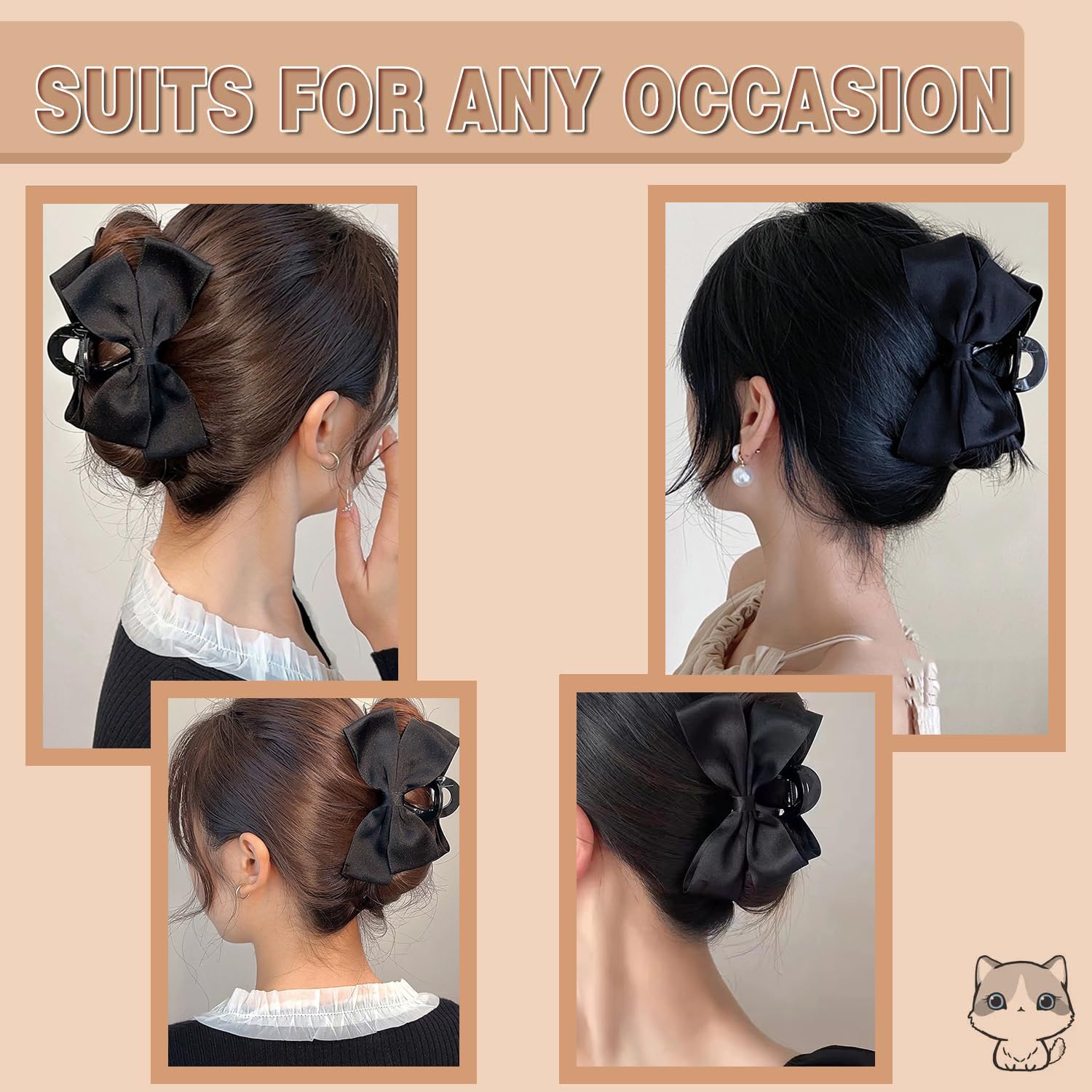 Sofeiyan Premium Hair Clips for Women: Bow-knot Claw Clips for Thick and Thin Hair, Big Non-slip Bow Clips in Black
