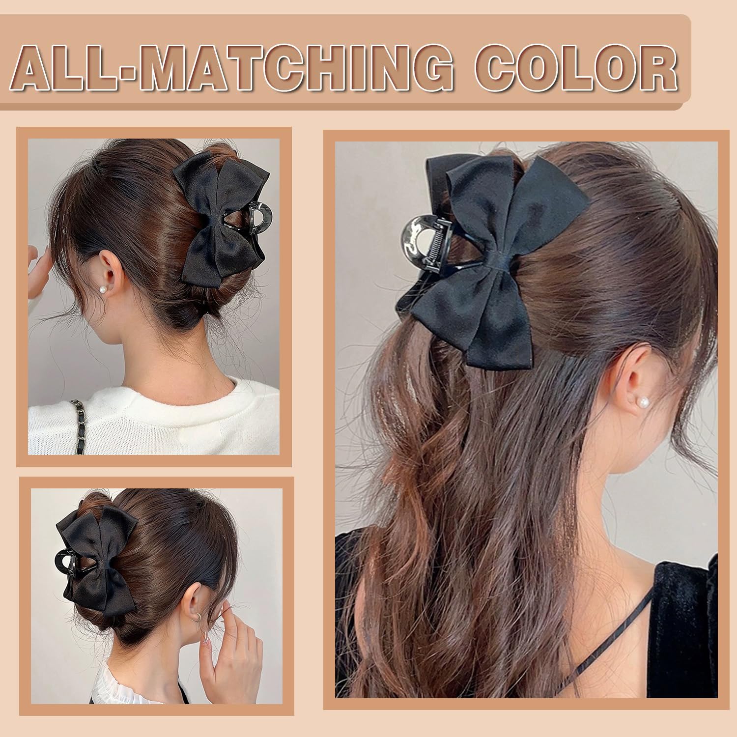 Sofeiyan Premium Hair Clips for Women: Bow-knot Claw Clips for Thick and Thin Hair, Big Non-slip Bow Clips in Black