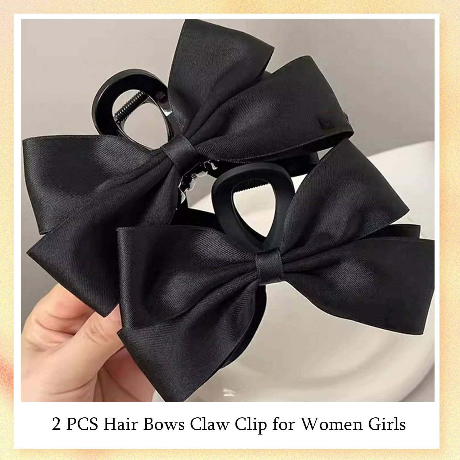 Sofeiyan Premium Hair Clips for Women: Bow-knot Claw Clips for Thick and Thin Hair, Big Non-slip Bow Clips in Black