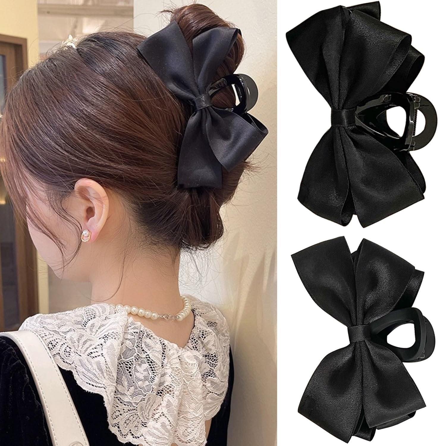 Sofeiyan Premium Hair Clips for Women: Bow-knot Claw Clips for Thick and Thin Hair, Big Non-slip Bow Clips in Black