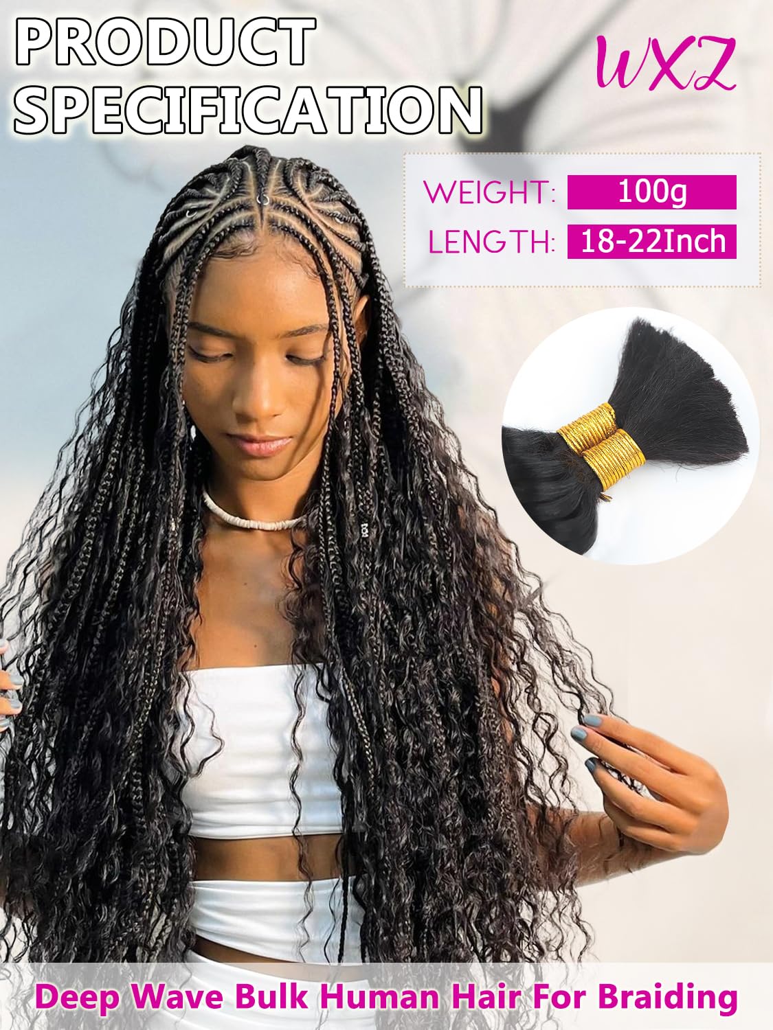 Sofeiyan 20inch Human Braiding Hair 2 Bundle 100g Deep Wave Bulk Human Hair for Braiding No Weft 10A Curly Braiding Hair Bulk Curly Human Hair for Boho Braids 100% Remy Human Hair Extensions Natural Color