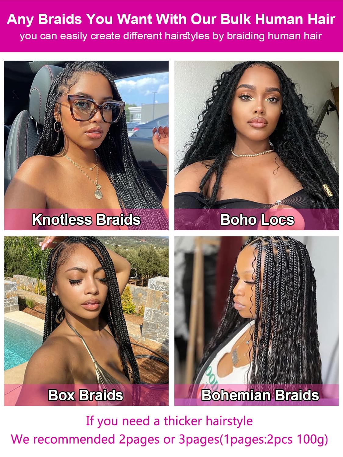 Sofeiyan 20inch Human Braiding Hair 2 Bundle 100g Deep Wave Bulk Human Hair for Braiding No Weft 10A Curly Braiding Hair Bulk Curly Human Hair for Boho Braids 100% Remy Human Hair Extensions Natural Color