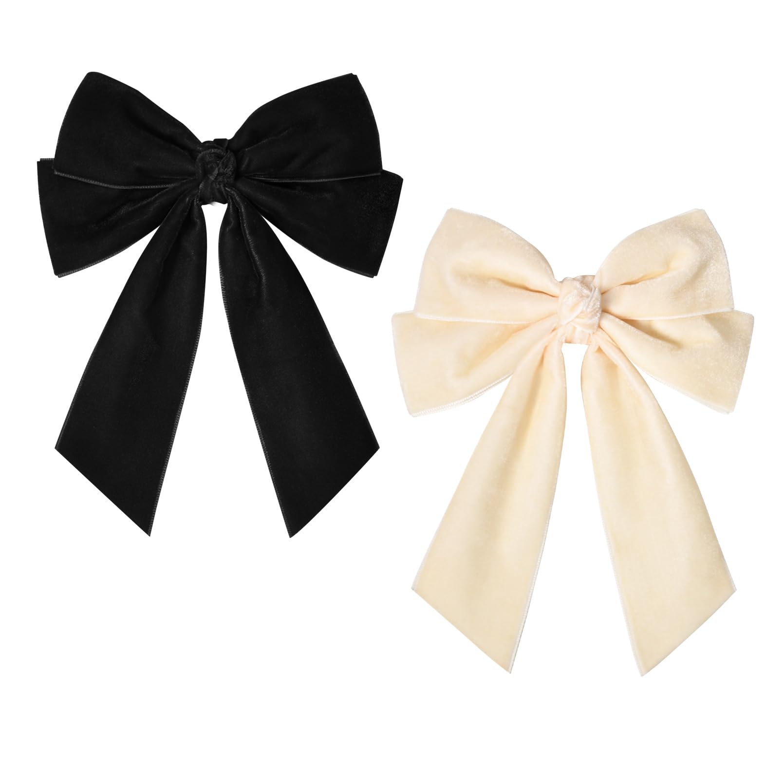 Sofeiyan 2PCS Velvet Hair Bows Ribbon Hair Clip Black Beige Ponytail Holder Accessories Slides Metal Clips Hair Bow for Women Girls Toddlers Teens Kids