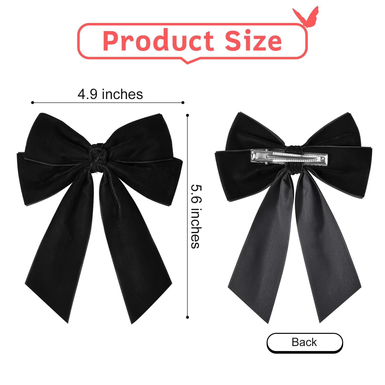 Sofeiyan 2PCS Velvet Hair Bows Ribbon Hair Clip Black Beige Ponytail Holder Accessories Slides Metal Clips Hair Bow for Women Girls Toddlers Teens Kids