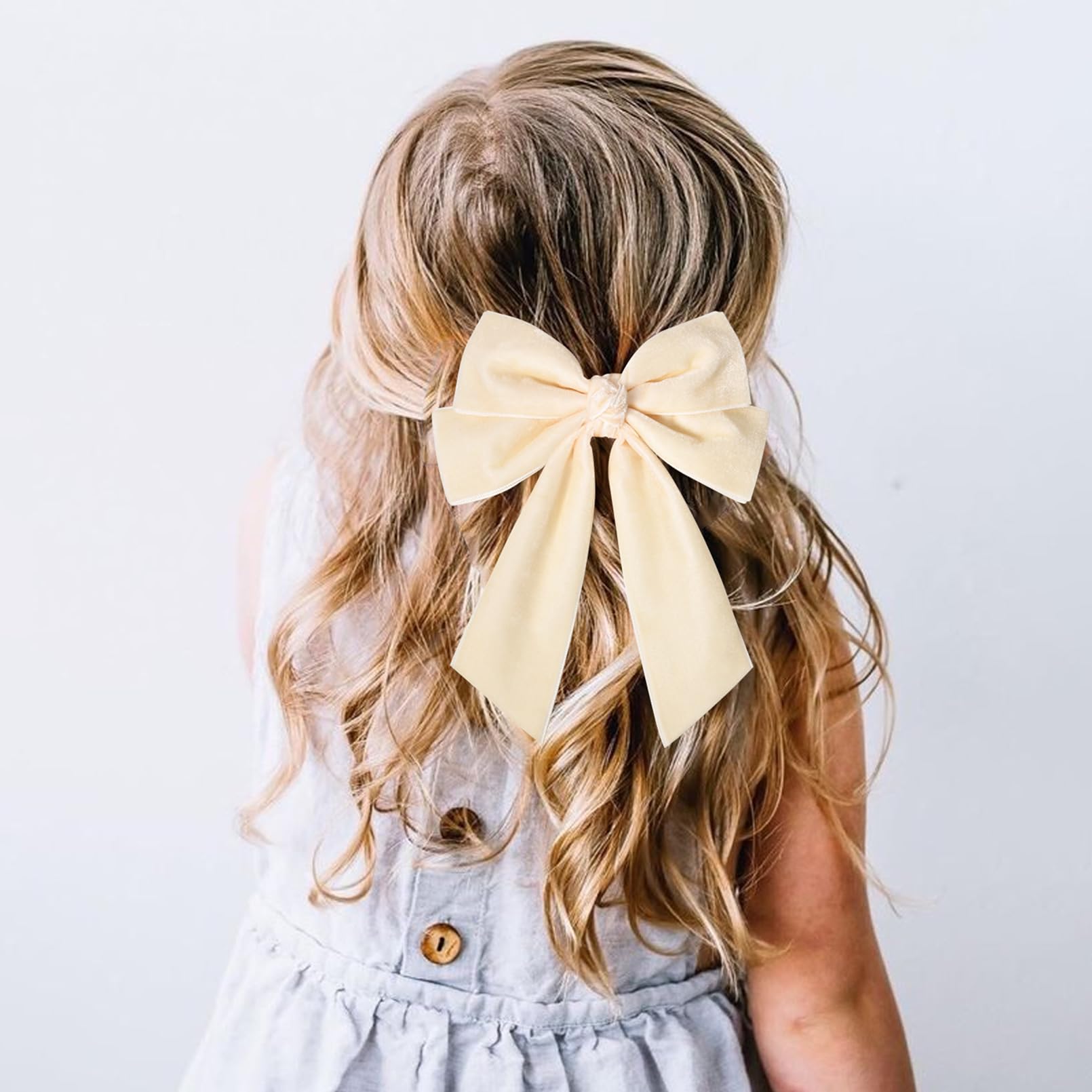 Sofeiyan 2PCS Velvet Hair Bows Ribbon Hair Clip Black Beige Ponytail Holder Accessories Slides Metal Clips Hair Bow for Women Girls Toddlers Teens Kids