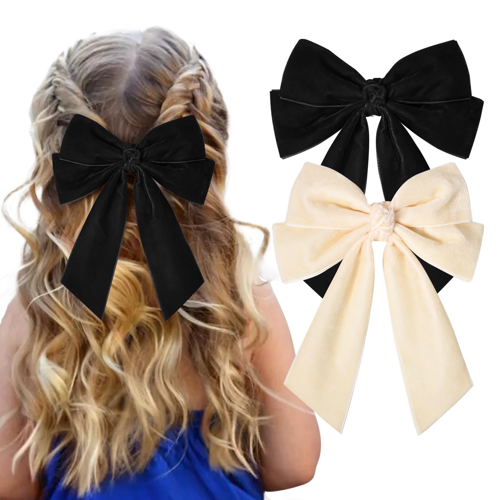 Sofeiyan 2PCS Velvet Hair Bows Ribbon Hair Clip Black Beige Ponytail Holder Accessories Slides Metal Clips Hair Bow for Women Girls Toddlers Teens Kids Sofeiyan 2PCS Velvet Hair Bows Ribbon Hair Clip Black Beige Ponytail Holder Accessories Slides Metal Clips Hair Bow for Women Girls Toddlers Teens Kids
