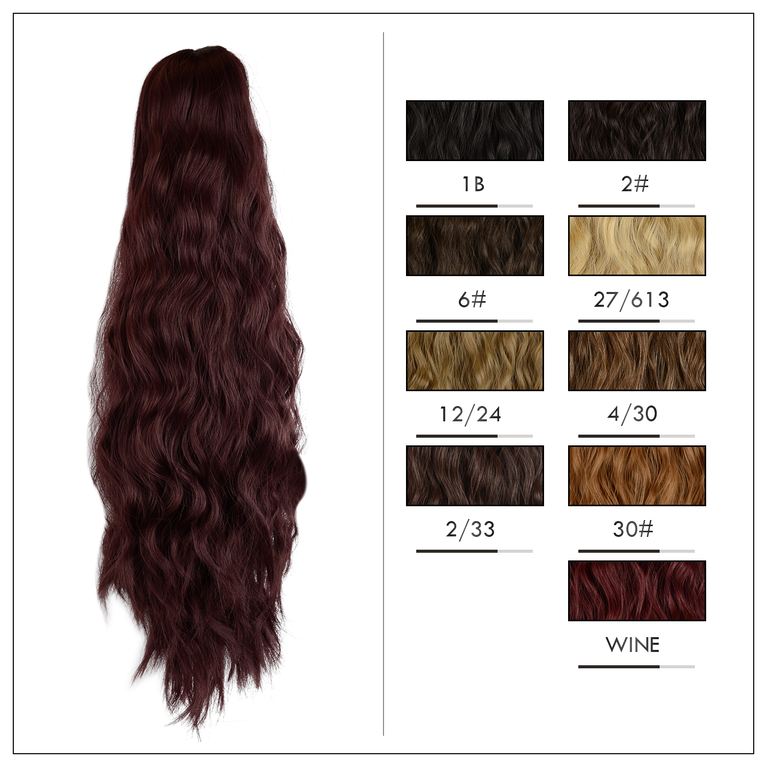 Sofeiyan Claw Clip in Ponytail Hair Extension Synthetic Long Corn Wave 20 Inch Curly Ponytail Hairpiece for Women Daily Party Use, Wine Red
