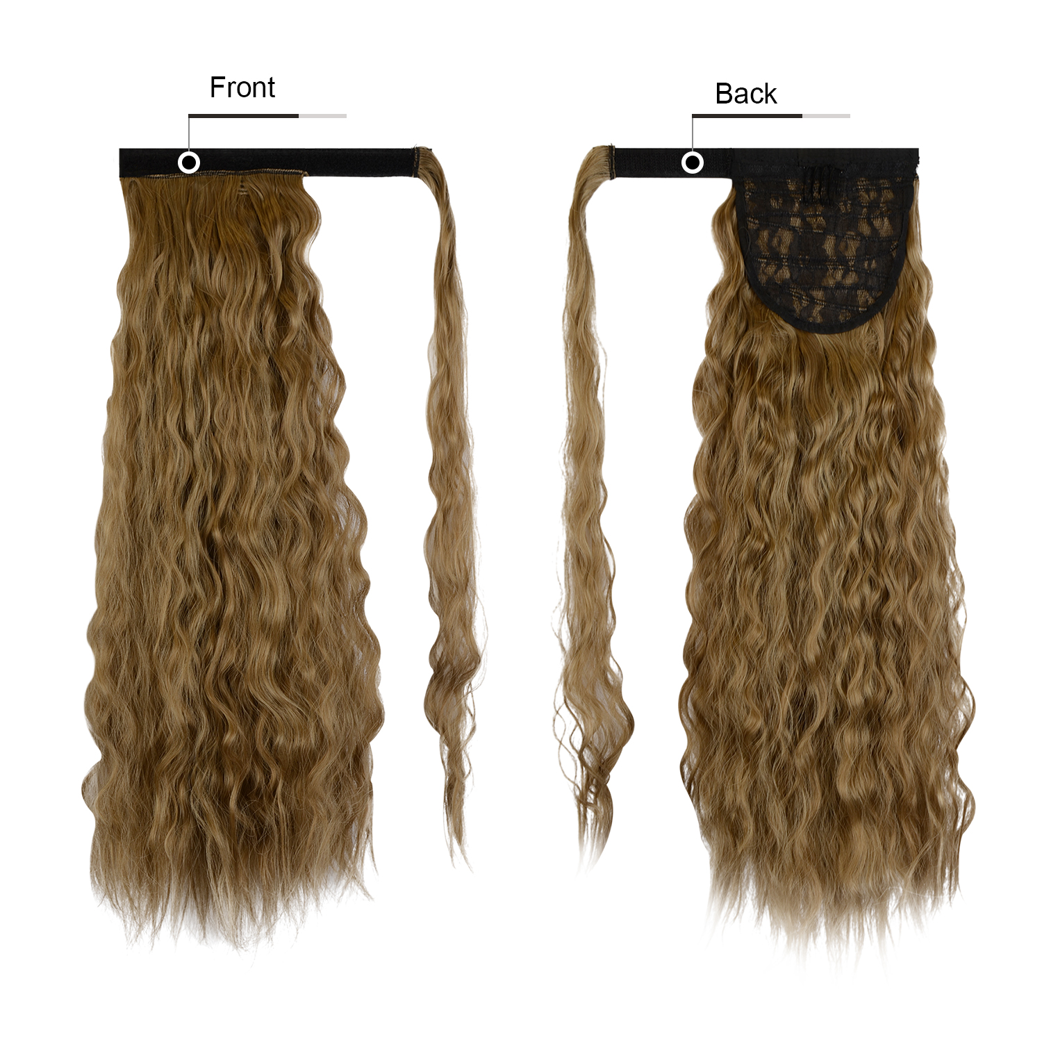 Sofeiyan Ponytail Extension 20 Inch Long Curly Wave Wrap Around Synthetic Clip in Hair Extension for White Black Women Party Daily Use, Light Golden Brown & Pale Golden Blonde