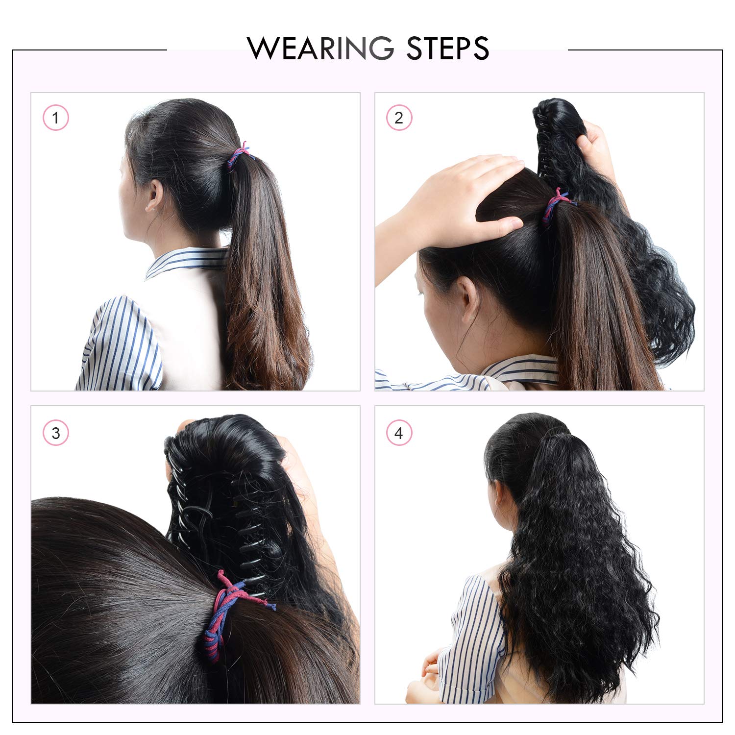 Sofeiyan Ponytail Extension 20 Inch Long Curly Wave Wrap Around Synthetic Clip in Hair Extension for White Black Women Party Daily Use, Light Golden Brown & Pale Golden Blonde