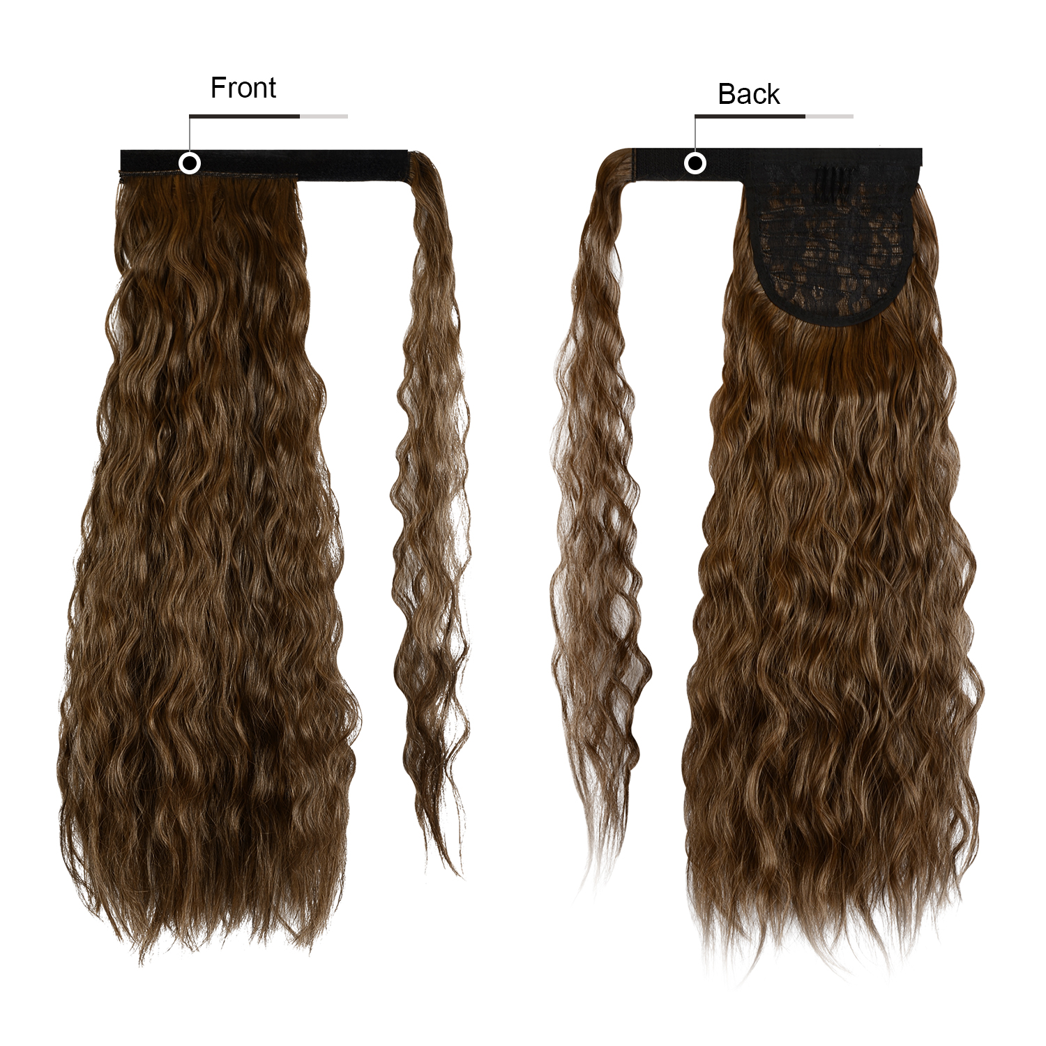 Sofeiyan Ponytail Extension 20 Inch Long Curly Wave Wrap Around Synthetic Clip in Hair Extension for White Black Women Party Daily Use, Medium Brown & Light Auburn Mixed