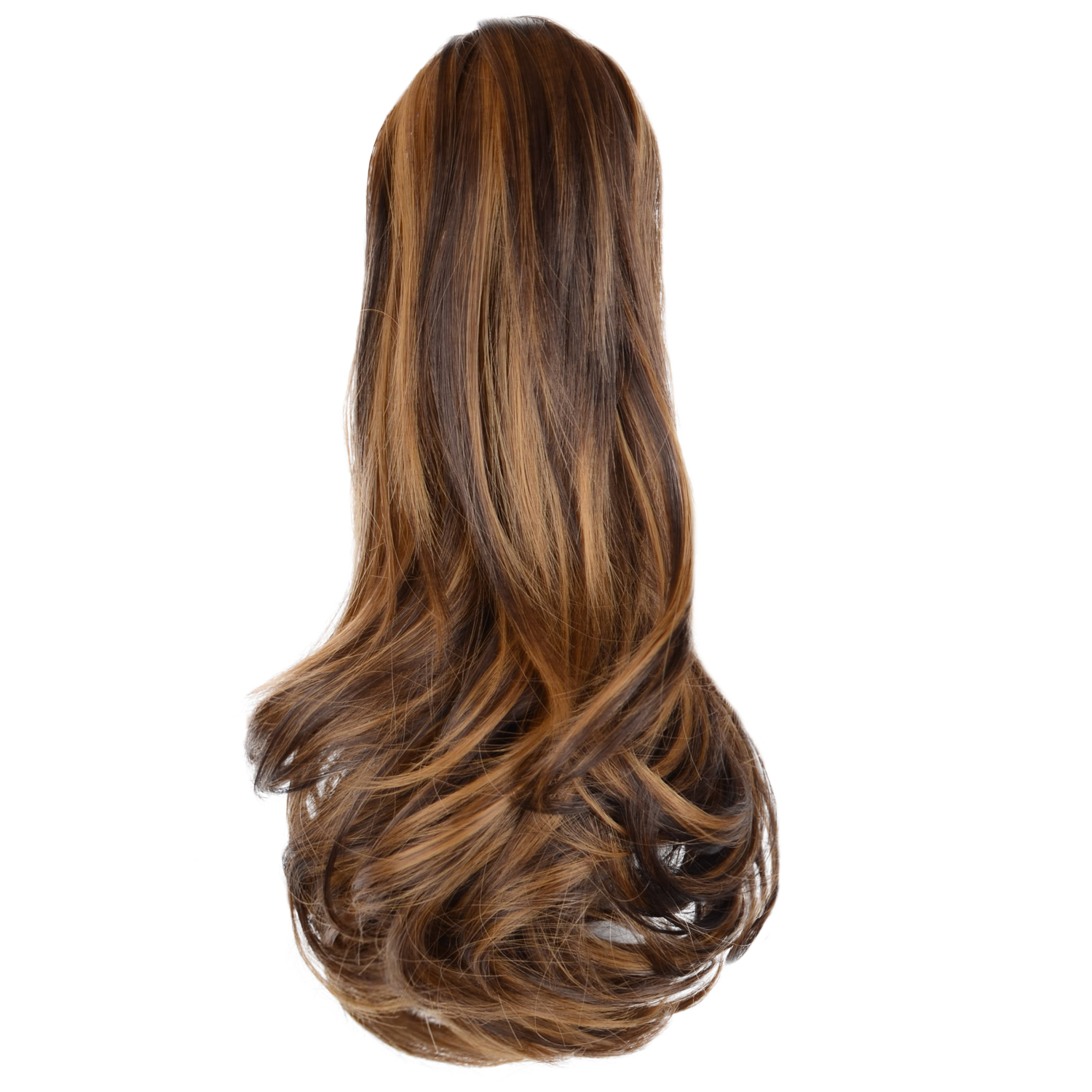 Sofeiyan 13 inch Curly Synthetic Hair Piece Ponytail Extension Drawstring on a Claw Clip Attachment Natural Looking for Women Dark Brown mix Strawberry Blonde Unevenly