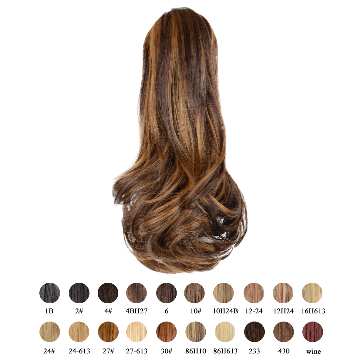 Sofeiyan 13 inch Curly Synthetic Hair Piece Ponytail Extension Drawstring on a Claw Clip Attachment Natural Looking for Women Dark Brown mix Strawberry Blonde Unevenly