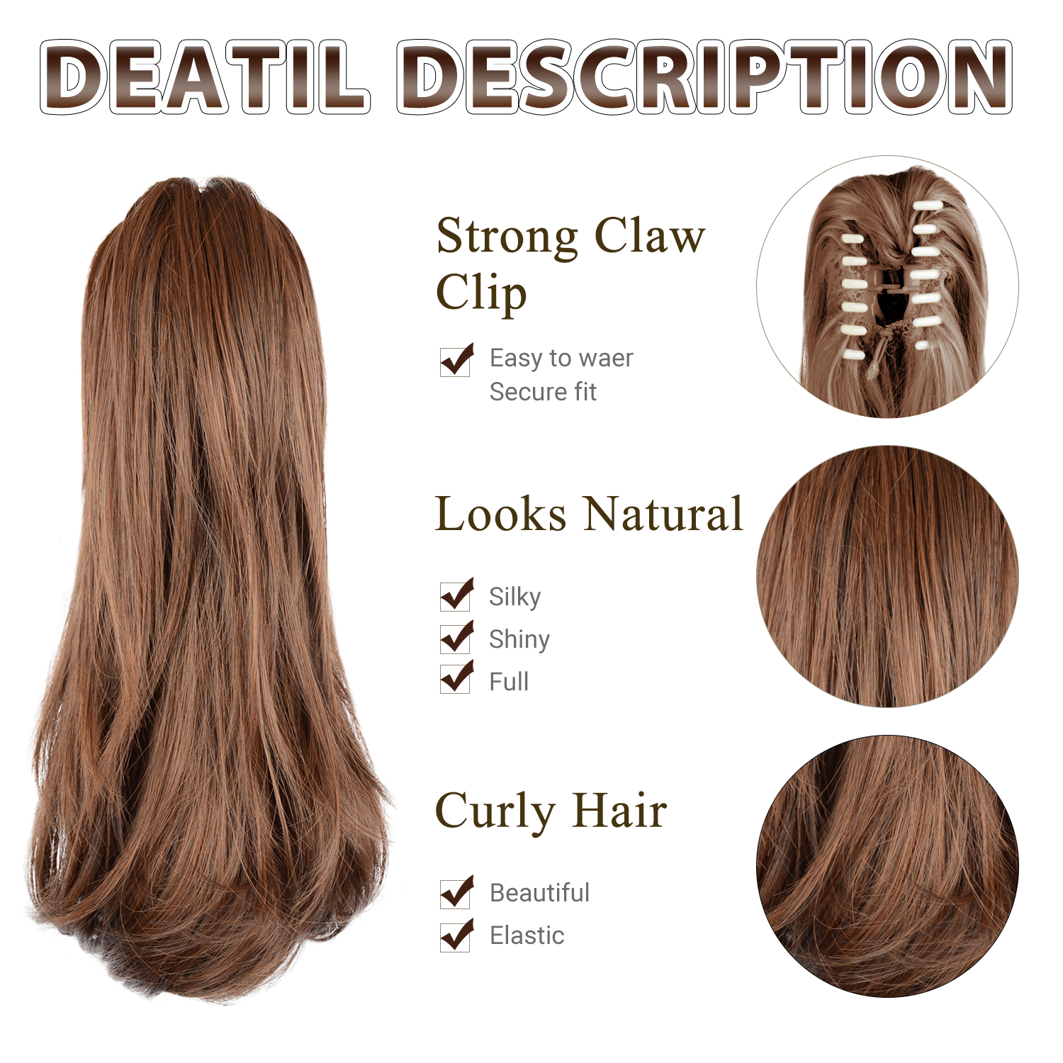 Sofeiyan 14 inch Curly Synthetic Hair Piece Ponytail Extension Drawstring on a Claw Clip Attachment for Women Golden Brown & Light Blonde