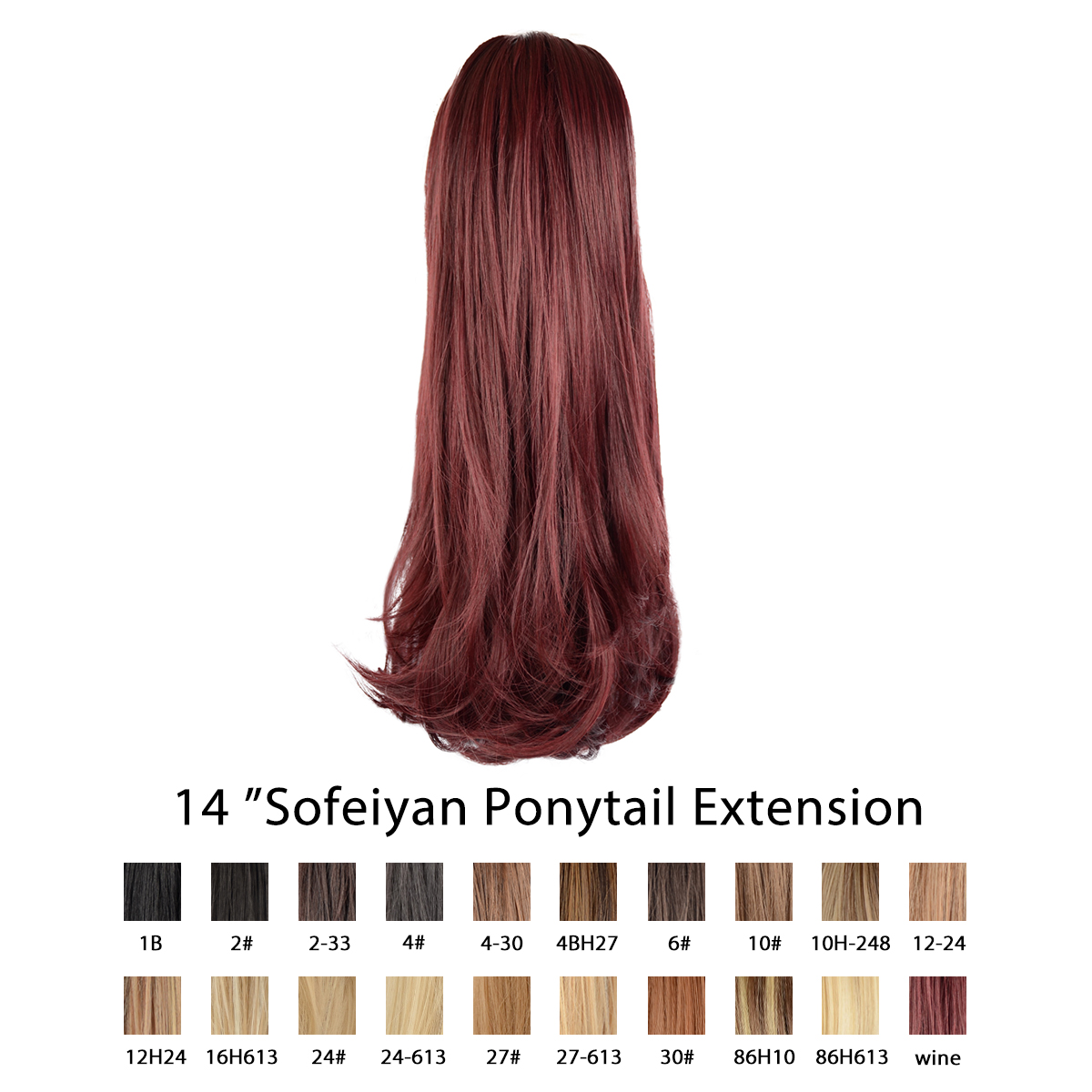 Sofeiyan 14 inch Curly Synthetic Hair Piece Ponytail Extension Drawstring on a Claw Clip Attachment Natural Looking for Women Wine red